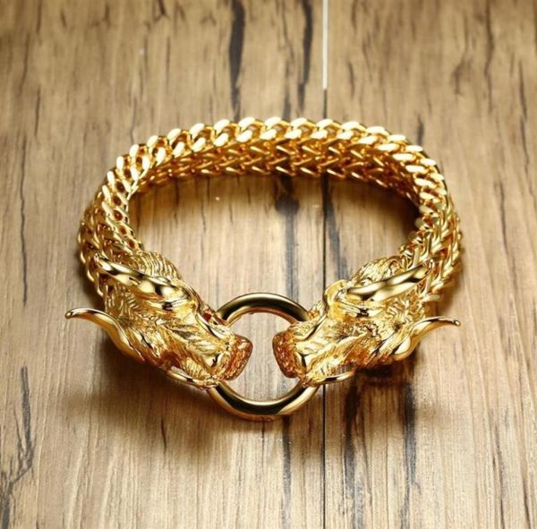 men039s punk double dragon head herringbone chain bracelet for men braslet stainless steel gold tone hip hop male jewelry 22 5c3645626, Black 
men039s punk double dragon head herringbone chain bracelet for men braslet stainless steel gold tone hip hop male jewelry 22 5c3645626, Black