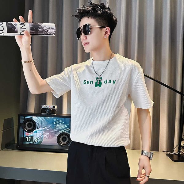 trendy brand short sleeved men's high-end summer thin round neck t-shirt with high-end design, half sleeved coffee color fashion t-shir, White;black
trendy brand short sleeved men's high-end summer thin round neck t-shirt with high-end design, half sleeved coffee color fashion t-shir, White;black