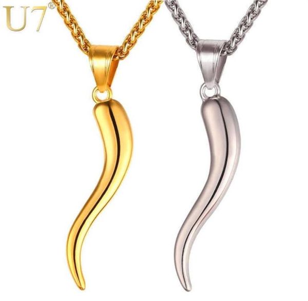 u7 italian horn necklace amulet gold color stainless steel pendants chain for men women gift fashion jewelry p1029309o4576048, Silver
u7 italian horn necklace amulet gold color stainless steel pendants chain for men women gift fashion jewelry p1029309o4576048, Silver