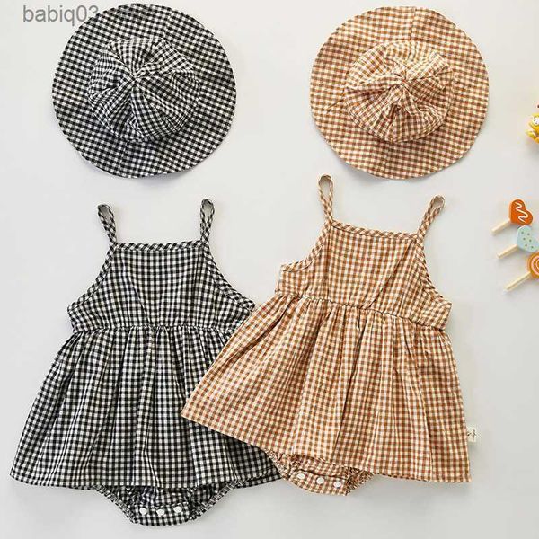 rompers newborn baby girls jumpsuit+hat sleeveless cotton plaid toddler baby girl dress romper baby girls clothes for summer t230529, Blue
rompers newborn baby girls jumpsuit+hat sleeveless cotton plaid toddler baby girl dress romper baby girls clothes for summer t230529, Blue