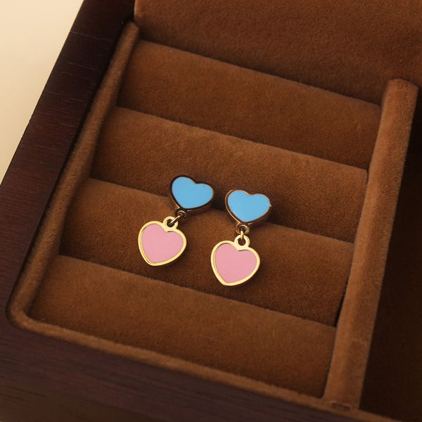 

Classic Design Pink Blue Enameled Heart Charm Earring 18K Gold Silver Plated Stainless Steel Earrings for Women