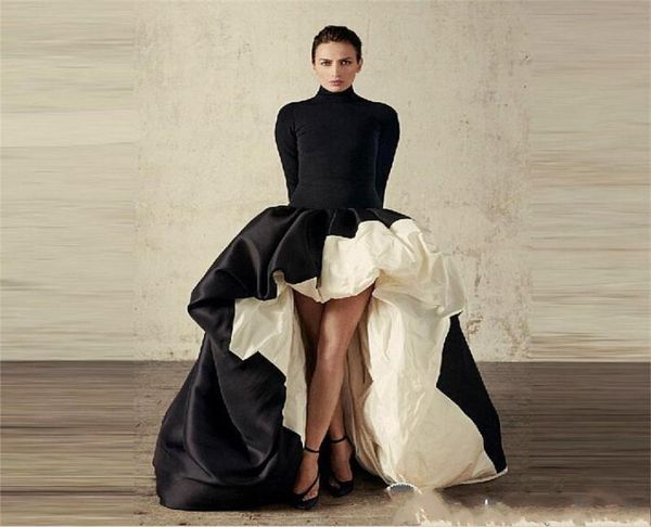 african high low long sleeves evening dresses high neck black and white satin prom dress ruffles sweep train formal cocktail party9660012, Black;red
african high low long sleeves evening dresses high neck black and white satin prom dress ruffles sweep train formal cocktail party9660012, Black;red
