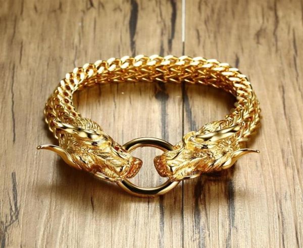 men039s punk double dragon head herringbone chain bracelet for men braslet stainless steel gold tone hip hop male jewelry 22 5c3324528, Black
men039s punk double dragon head herringbone chain bracelet for men braslet stainless steel gold tone hip hop male jewelry 22 5c3324528, Black