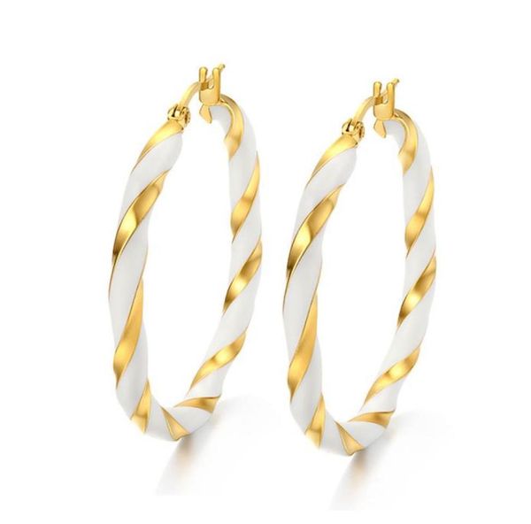 42mm womens large size white enamel lines surgical steel clip on hoop earrings 18k gold plated9683231, Silver
42mm womens large size white enamel lines surgical steel clip on hoop earrings 18k gold plated9683231, Silver