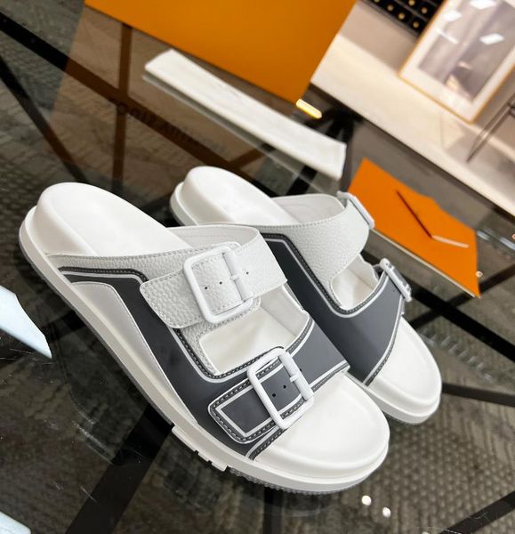 luxury designer trainer mule men slippers summer buckles metallic leather slides two adjustable straps beach sandals size eur 38-44, Black
luxury designer trainer mule men slippers summer buckles metallic leather slides two adjustable straps beach sandals size eur 38-44, Black