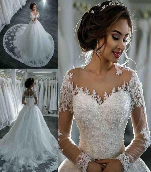 vintage lace ball gown wedding dress illusion long sleeve beaded appliques puffy bridal gown with train vestido de novia5364342, White
vintage lace ball gown wedding dress illusion long sleeve beaded appliques puffy bridal gown with train vestido de novia5364342, White