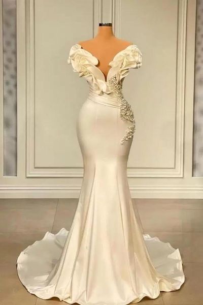 2023 elegant satin mermaid wedding dresses gowns off shoulder ruffles floor length crystal beaded pearls long bridal occasion formal wears s, White
2023 elegant satin mermaid wedding dresses gowns off shoulder ruffles floor length crystal beaded pearls long bridal occasion formal wears s, White