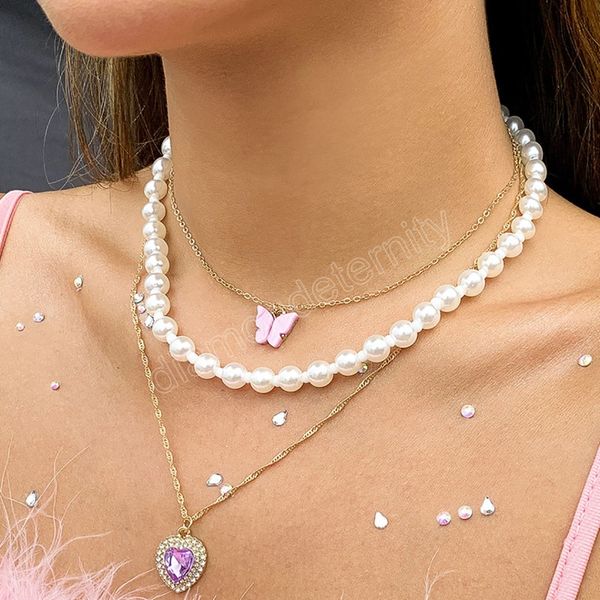 boho pink butterfly crystal peach heart pendant necklace multi layered sweet imitation pearl girl wedding fashion jewelry, Silver
boho pink butterfly crystal peach heart pendant necklace multi layered sweet imitation pearl girl wedding fashion jewelry, Silver