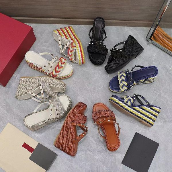 designer sandals women's shoes summer fashion studded woven raffia patchwork leather high heels platform shoes women's slippers 9., Black
designer sandals women's shoes summer fashion studded woven raffia patchwork leather high heels platform shoes women's slippers 9., Black