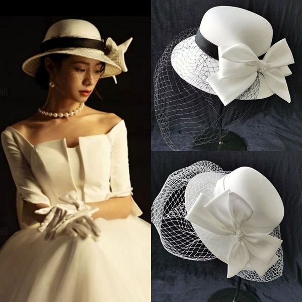french hepburn style black retro hat, female bow tie mesh hat, female curved brim luxury travel p dress accessories mz-0026, White
french hepburn style black retro hat, female bow tie mesh hat, female curved brim luxury travel p dress accessories mz-0026, White