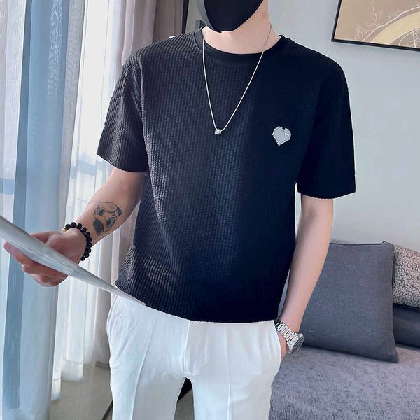 trendy brand short sleeved men's high-end summer thin round neck t-shirt with high-end design, half sleeved coffee color fashion t-shir, White;black
trendy brand short sleeved men's high-end summer thin round neck t-shirt with high-end design, half sleeved coffee color fashion t-shir, White;black