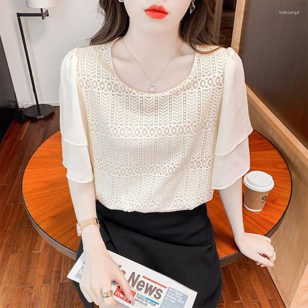 women's blouses france style womens and elegant ladies lace shirts spring summer short sleeve blusa mujer, White
women's blouses france style womens and elegant ladies lace shirts spring summer short sleeve blusa mujer, White