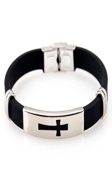 cool fashion black silicone bracelet charm wristband men039s stainless steel cross bangle1530542
cool fashion black silicone bracelet charm wristband men039s stainless steel cross bangle1530542
