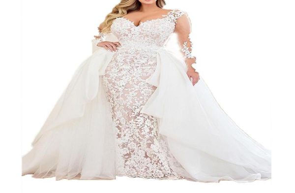 modest plus size mermaid wedding dresses with detachable train long sleeve full lace appliqued bridal dress v neck wedding gowns8301049, White
modest plus size mermaid wedding dresses with detachable train long sleeve full lace appliqued bridal dress v neck wedding gowns8301049, White