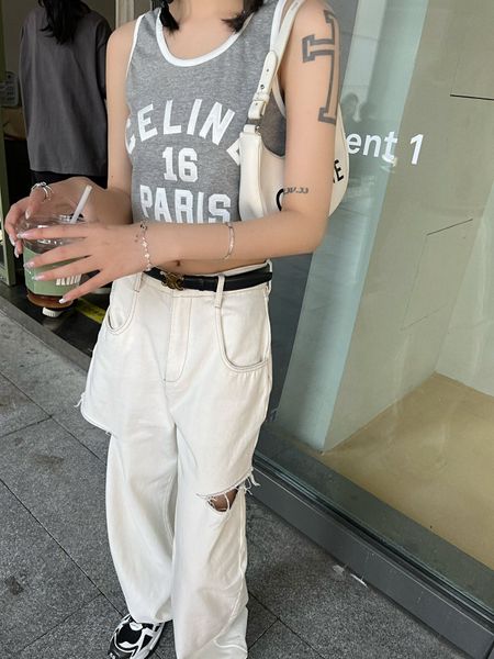 ce22 early autumn new fashion acetic embroidery letter logo contrast color basic casual all-match small vest, White
ce22 early autumn new fashion acetic embroidery letter logo contrast color basic casual all-match small vest, White