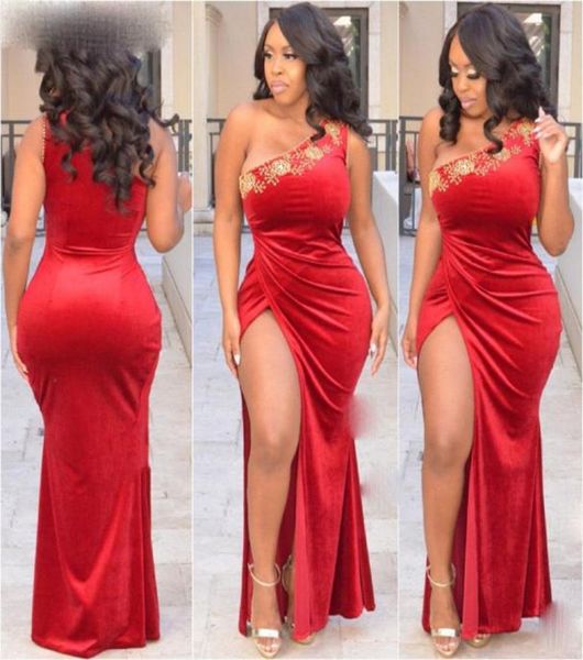 one shoulder velvet evening dresses gold beaded high split mermaid women prom gowns pleats caftan arabic party dress1190874, Black;red
one shoulder velvet evening dresses gold beaded high split mermaid women prom gowns pleats caftan arabic party dress1190874, Black;red