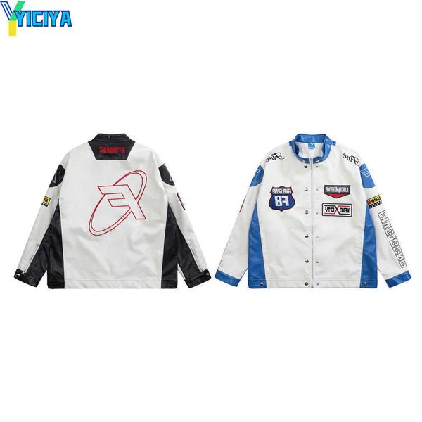 yiciya american color matching men stand collar zipper leather jacket loose letter embroidery motorcycle jacket, Black;brown
yiciya american color matching men stand collar zipper leather jacket loose letter embroidery motorcycle jacket, Black;brown