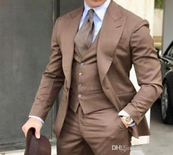 3 piece formal wedding men suits 2019 peaked lapel brown jacket vest pants tailored made blazer groom tuxedos for mens prom suit y5514285, Black;gray
3 piece formal wedding men suits 2019 peaked lapel brown jacket vest pants tailored made blazer groom tuxedos for mens prom suit y5514285, Black;gray