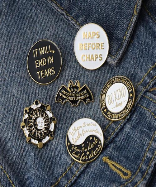 round yin yang enamel pins badge bat sun letters quote brooches backpacks lapel pin punk gothic jewelry for friends whole2006427, Blue
round yin yang enamel pins badge bat sun letters quote brooches backpacks lapel pin punk gothic jewelry for friends whole2006427, Blue