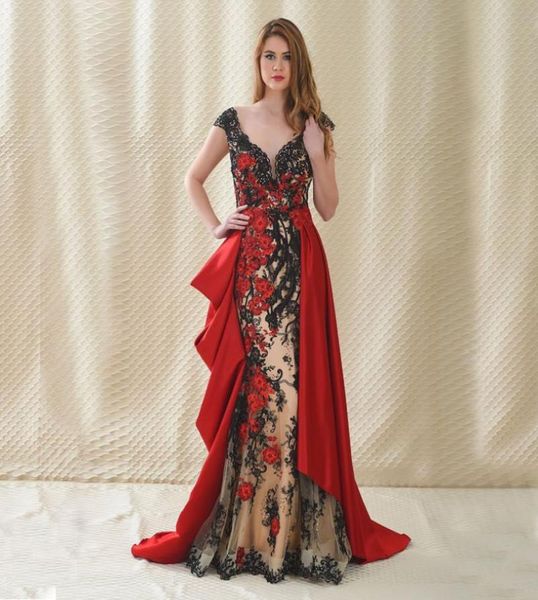 charming mermaid overskirt formal dresses evening wear plunging neck beaded evening gowns floor length lace appliques tulle prom d5173105, Black;red
charming mermaid overskirt formal dresses evening wear plunging neck beaded evening gowns floor length lace appliques tulle prom d5173105, Black;red