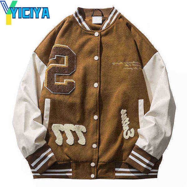 yiciya men's jackets high street baseball jacket men pu leather splice towel embroidery varsity jackets vintage loose causal coat coupl, Black;brown
yiciya men's jackets high street baseball jacket men pu leather splice towel embroidery varsity jackets vintage loose causal coat coupl, Black;brown