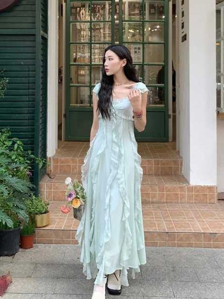 women 2023 summer korean fairycore holiday beach ruffles long dresses vestidos vintage french elegant evening party female dress, Black;gray
women 2023 summer korean fairycore holiday beach ruffles long dresses vestidos vintage french elegant evening party female dress, Black;gray