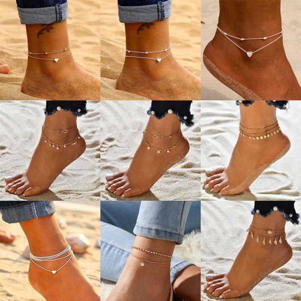 anklets letapi gold silver color female anklet bohemian layered heart anklet for women summer beach anklets on foot ankle jewelry aa230530, Red;blue
anklets letapi gold silver color female anklet bohemian layered heart anklet for women summer beach anklets on foot ankle jewelry aa230530, Red;blue