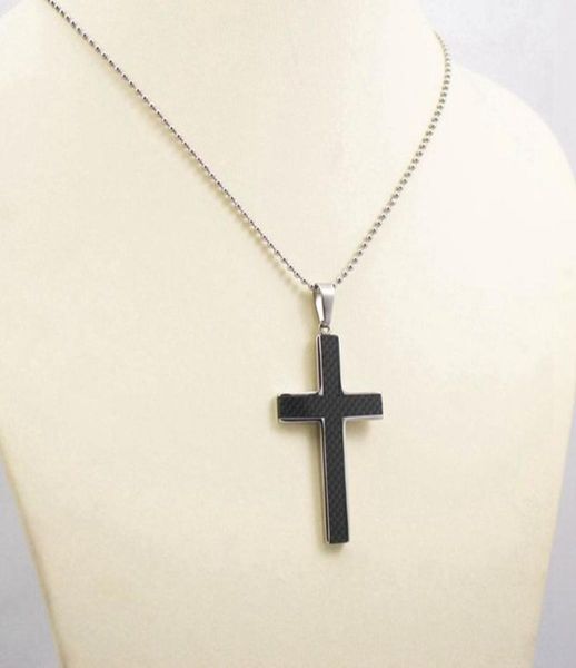 black carbon fiber stainless steel mens cross necklace pendant silver black with bead chain 1pcs necklace3754337
black carbon fiber stainless steel mens cross necklace pendant silver black with bead chain 1pcs necklace3754337