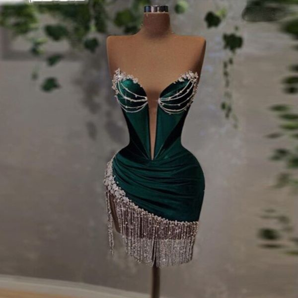 hunter green strapless mini evening cocktail dresses sweetheart mermaid short prom gowns beaded tassel robes de soiree, Black;red
hunter green strapless mini evening cocktail dresses sweetheart mermaid short prom gowns beaded tassel robes de soiree, Black;red
