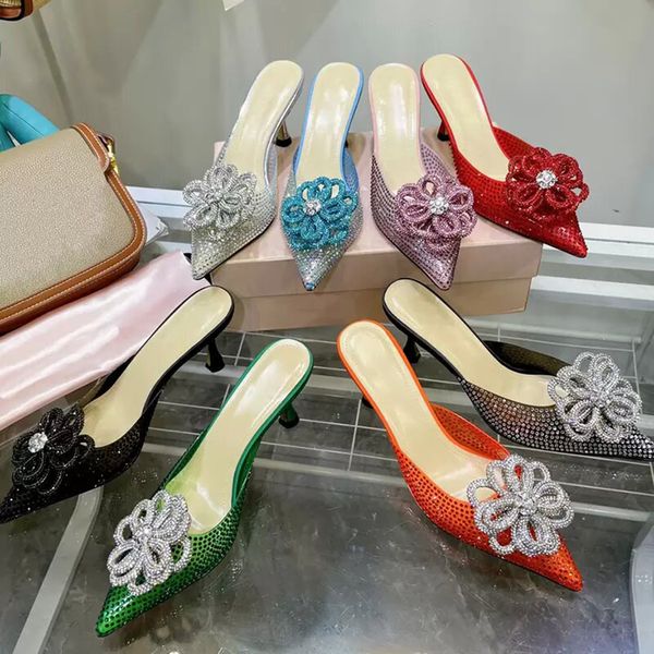 summer sandals shoes women pointed half slippers crystal-embellished satin crossover straps high heels black ladygladiator sandalias eu35-42 
summer sandals shoes women pointed half slippers crystal-embellished satin crossover straps high heels black ladygladiator sandalias eu35-42