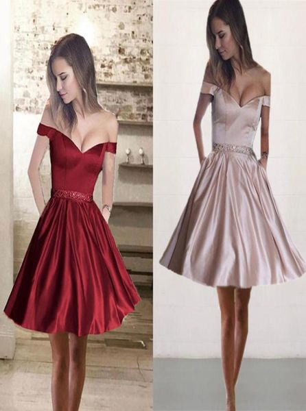 2018 simple satin short homecoming dresses off shoulder crystal beaded backless dark red champagne navy blue prom dresses party dr7150702, Blue;pink
2018 simple satin short homecoming dresses off shoulder crystal beaded backless dark red champagne navy blue prom dresses party dr7150702, Blue;pink