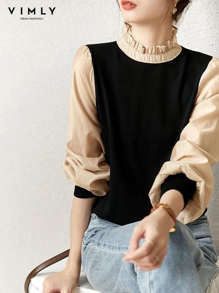 sweaters vimly pullover swearters women patchwork puff long sleeve 2022 fashion autumn winter agaric edge collar knitted sweater, White;black
sweaters vimly pullover swearters women patchwork puff long sleeve 2022 fashion autumn winter agaric edge collar knitted sweater, White;black