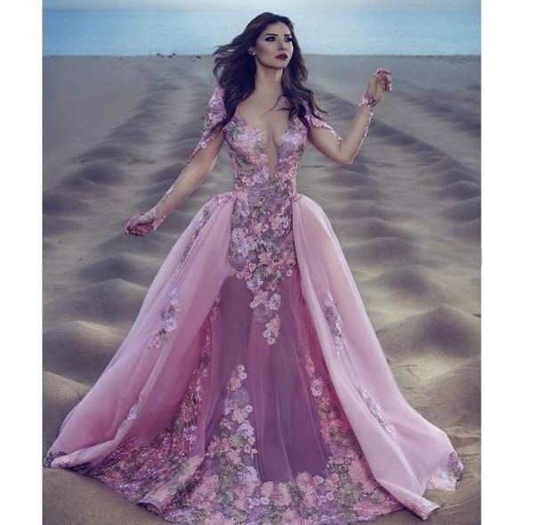 designer pink with detachable train mermaid prom dresses scoop neck long sleeve appliques tulle evening party gown illusion bottom1002931, Black
designer pink with detachable train mermaid prom dresses scoop neck long sleeve appliques tulle evening party gown illusion bottom1002931, Black