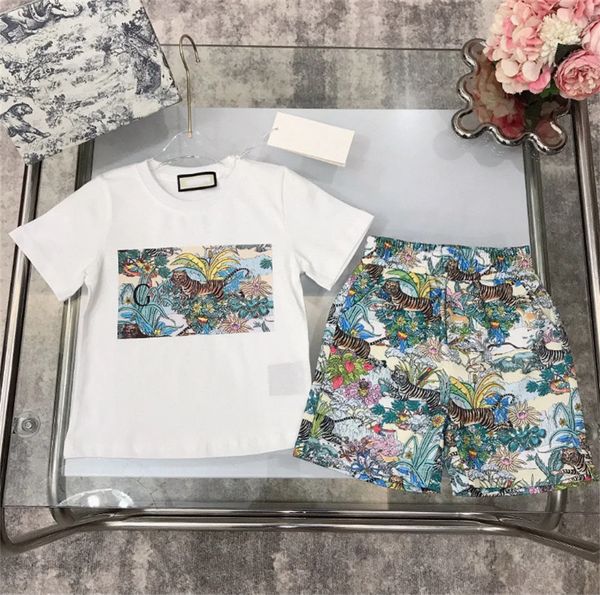 

2023 Childrens Set Suit boys Girls Sets Kids Short Sleeve T-shirt Child Designer Clother Sports With letter Tiger Flower Forest Cotton White Black Size 90-160 A, Blue