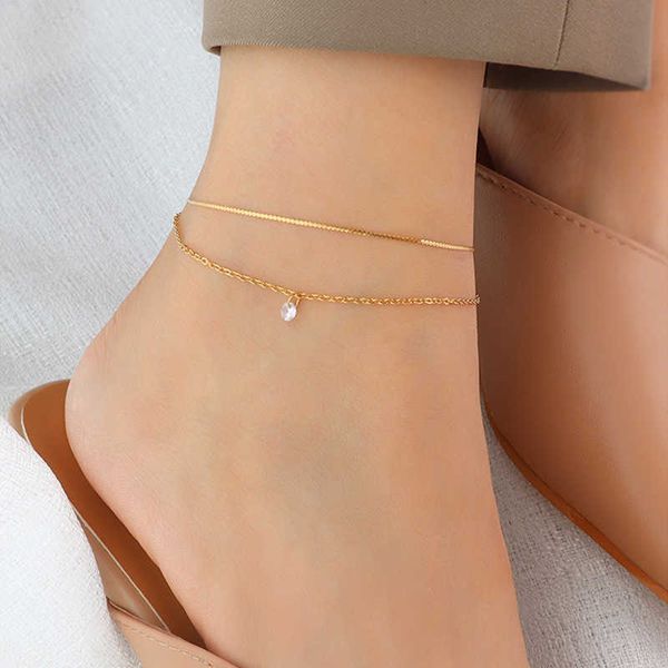anklets ladies 18k gold plated stainless steel double layer chain charm zircon anklets bracelets jewelry for women beach accessories aa23053, Red;blue
anklets ladies 18k gold plated stainless steel double layer chain charm zircon anklets bracelets jewelry for women beach accessories aa23053, Red;blue