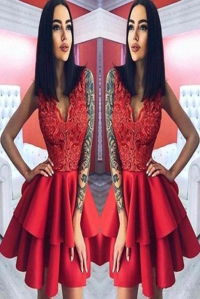 layer ruffles red short cocktail dresses a line v neck appliques knee length homecoming gowns prom evening dress3503685, Black 
layer ruffles red short cocktail dresses a line v neck appliques knee length homecoming gowns prom evening dress3503685, Black