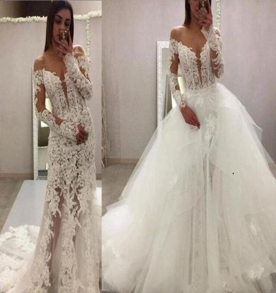 glamorous 2019 sheer lace two pieces wedding dresses mermaid long sleeve sweep train with detachable train custom made bridal part9509413, White
glamorous 2019 sheer lace two pieces wedding dresses mermaid long sleeve sweep train with detachable train custom made bridal part9509413, White