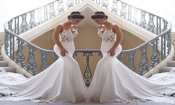 2019 new spaghetti straps lace mermaid beach wedding dresses satin lace applique sweep train boho wedding bridal gowns robes de ma1849472, White
2019 new spaghetti straps lace mermaid beach wedding dresses satin lace applique sweep train boho wedding bridal gowns robes de ma1849472, White