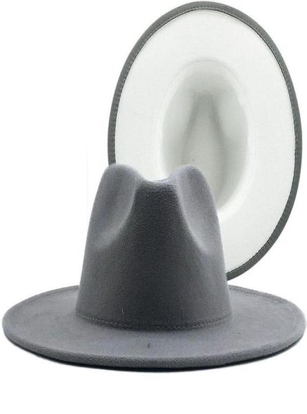 simple outer gray inner white wool felt jazz fedora hats with thin belt buckle men women wide brim panama trilby cap 565860cm7472300, Blue;gray
simple outer gray inner white wool felt jazz fedora hats with thin belt buckle men women wide brim panama trilby cap 565860cm7472300, Blue;gray