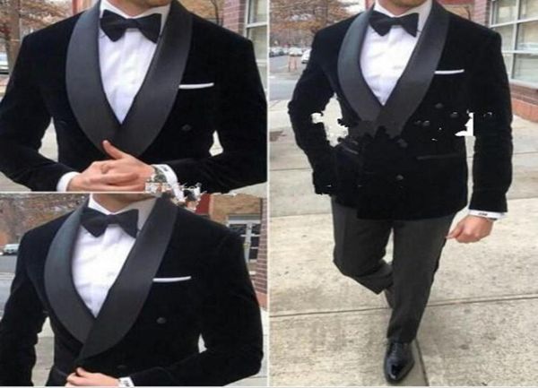 new double breasted black velvet wedding groom tuxedos shawl lapel groomsmen mens dinner blazer suits jacketpantst3941500, Black;gray
new double breasted black velvet wedding groom tuxedos shawl lapel groomsmen mens dinner blazer suits jacketpantst3941500, Black;gray
