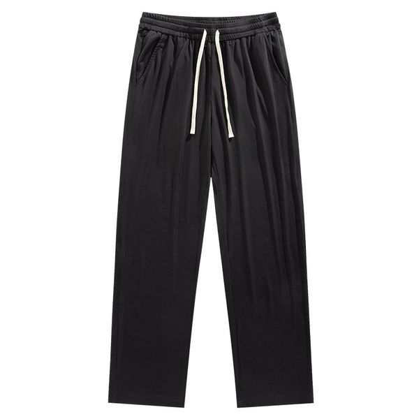 men's pants hanging high elasticity and breathable straight drawstring straight trendy ice silk casual pants for men, Black
men's pants hanging high elasticity and breathable straight drawstring straight trendy ice silk casual pants for men, Black