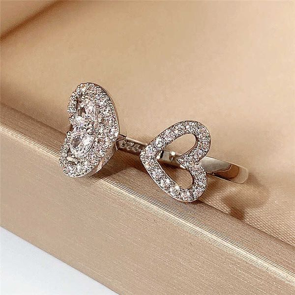 band rings huitan delicate double heart opening rings with shiny cubic zirconia chic women's accessories party fancy gift statement jew, Silver
band rings huitan delicate double heart opening rings with shiny cubic zirconia chic women's accessories party fancy gift statement jew, Silver