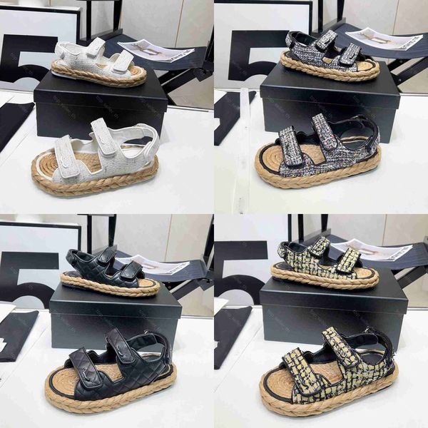 dad rope sandal cotton tweed sandals designer slide women grass hemp slide summer flat slingback sequined slides with box, Black
dad rope sandal cotton tweed sandals designer slide women grass hemp slide summer flat slingback sequined slides with box, Black