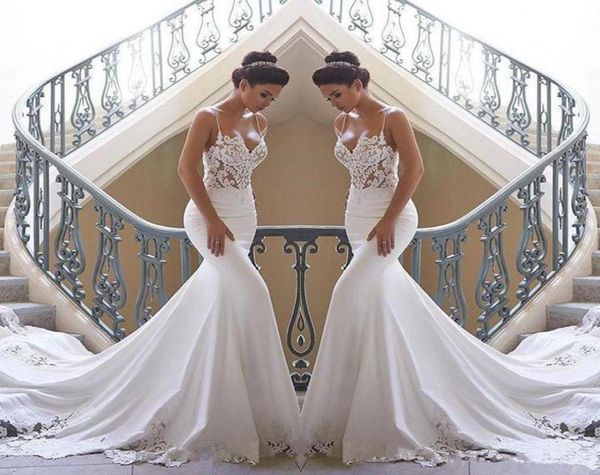 2019 new spaghetti straps lace mermaid beach wedding dresses satin lace applique sweep train boho wedding bridal gowns robes de ma9975717, White
2019 new spaghetti straps lace mermaid beach wedding dresses satin lace applique sweep train boho wedding bridal gowns robes de ma9975717, White