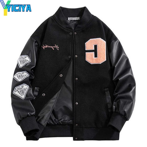 yiciya retro loose leather sleeve varsity jacket men quality splicing baseball uniform american style streetwear hip hop male jacket, Black;brown
yiciya retro loose leather sleeve varsity jacket men quality splicing baseball uniform american style streetwear hip hop male jacket, Black;brown