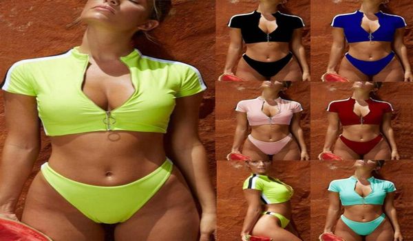 new designer two piece set bikini sport women swimwear 2019 swimsuit solid surf zipper short sleeve swim bathing suit tankini4107859, Black
new designer two piece set bikini sport women swimwear 2019 swimsuit solid surf zipper short sleeve swim bathing suit tankini4107859, Black
