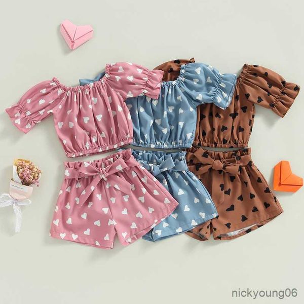 clothing sets kid girls summer outfit children's short sleeve shoulder and heart print shorts with belt, White
clothing sets kid girls summer outfit children's short sleeve shoulder and heart print shorts with belt, White