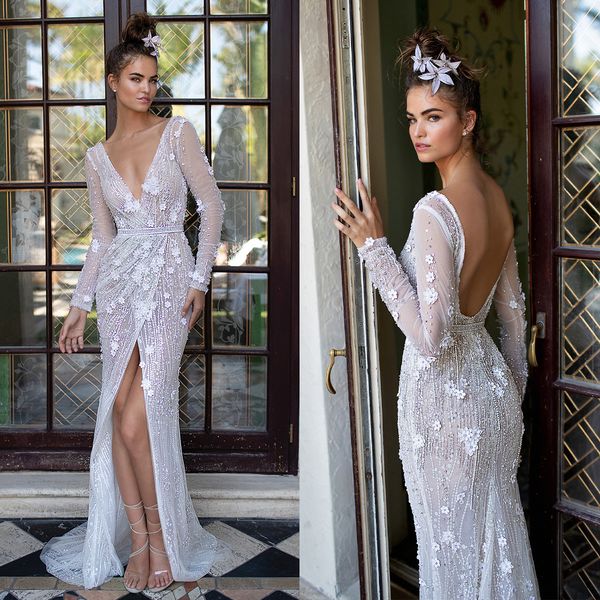 glamorous mermaid wedding dresses v-neck long sleeves stripe sequins 3d flower applicants stripe court gown custom made plus size bridal gow, White
glamorous mermaid wedding dresses v-neck long sleeves stripe sequins 3d flower applicants stripe court gown custom made plus size bridal gow, White