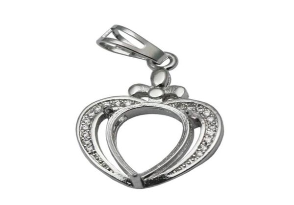 

beadsnice sterling silver necklace pendant tray heart shaped pendant blank cabochon setting gift for friends id 340528465926, Slivery;crystal