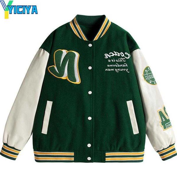yiciya men's jackets men's letter embroidery varsity jacket woman pu leather sleeve american retro spring college men hip hop stre, Black;brown
yiciya men's jackets men's letter embroidery varsity jacket woman pu leather sleeve american retro spring college men hip hop stre, Black;brown